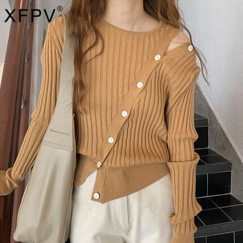 XFPV Korea Chic Solid Color Knitted Pullovers Womens Autumn 2021 New O-neck Loose Long Sleeve Sweater Female Fashion 16E2666