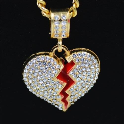 Colorful gem Necklace Pendant for Men Lovers Hip Hop Rapper Broken Heart Crystal Pendants Iced out chain Pop Gems Trendy Jewelry