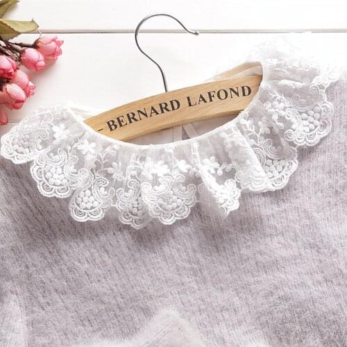 Linbaiway Solid Embroidery False Collars for Women Black White Detachable Shirt Fake Collars Blouse Top Half Shirt Decoration