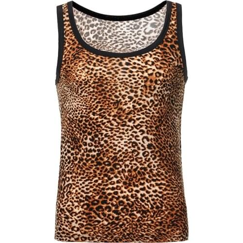 Mens Undershirt O-Neck Summer Leopard print Tops Breathable Tank Tops Men Tight Fitting Sleeveless Sexy Tanks Vest