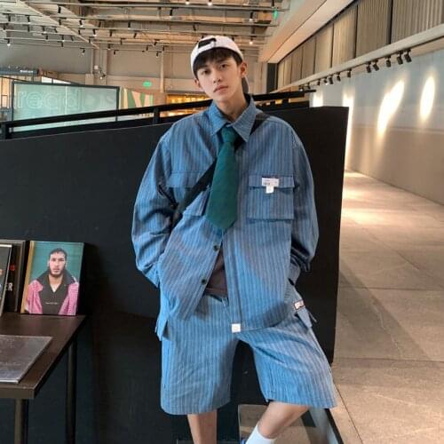 2021 Mens Striped Denim Shirts Neutral Hawaiian Long Sleeves Shirt Camisa Social Masculina Streetwear Clothes Cowboy Coats