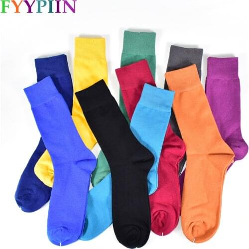 Mens socks Solid Color Combed cotton Four Seasons High quality Black Blue Red Business Casual 10 colors Dress Mens Long Socks