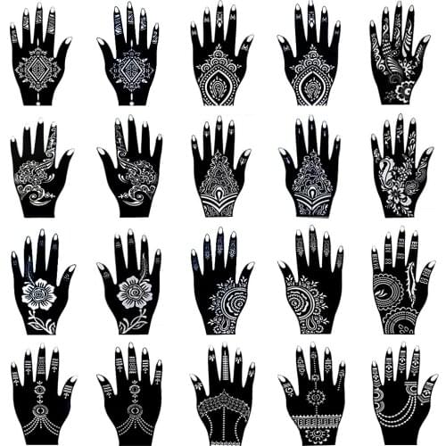 20 Pieces Henna Tattoo Stencil Kit For Women Temporary Body Art Indian Mehndi Self Adhesive Tattoo Templates For Hand Painting