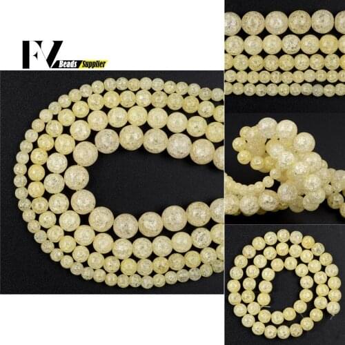 Natural Stone Light Yellow Snow Cracked Crystal Round Beads For Jewelry Making Diy Bracelet Necklace Accessories 6 8 10 12mm 15"