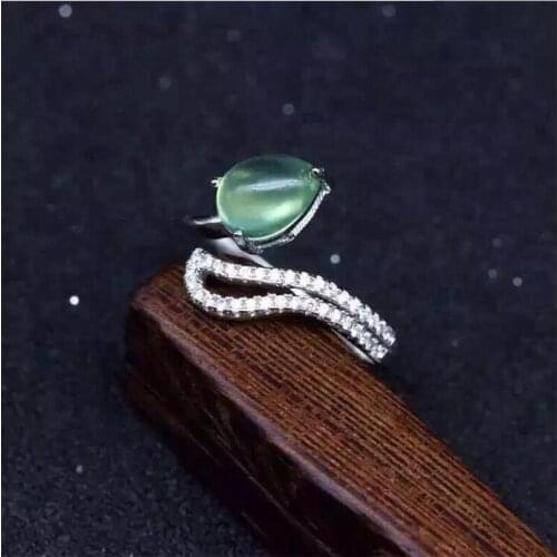 Natual Prehnite Ring Free shipping Natural real Prehnite Woman Ring 925 sterling silver Gem Size 6*8mm