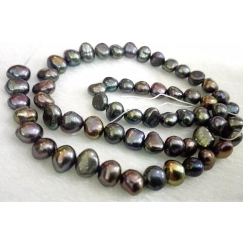 One Strands Real Pearl 6-7mm Bright black blue brown colors baroque Pearl Natural Freshwater Pearl loose beads 35cm 15
