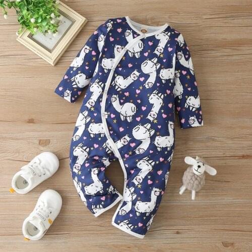 New Winter Fall Newborn Baby Boy Girl Clothes Cartoon Animal Sheep Love Star Print Single Breasted Long Sleeve Baby Romper 0-12M