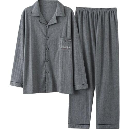 2021 New Autumn Long Sleeve Cotton Pajama Sets for Men Korean Loose Sleepwear Suit Pyjamas Male Loungewear Homewear Home Clothes