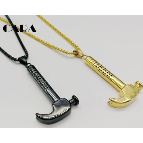 2019 New Gold Color Hammer pendant necklace mens fashion 316L stainless steel Hammer tool necklace hip hop jewelry CARA0296