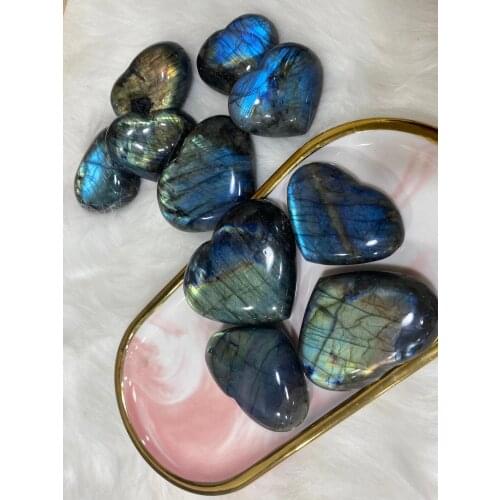 New!!! Natural Rainbow Labrador Minerals Quartz Stone Heart Shaped Healing Crystal Decor Gift