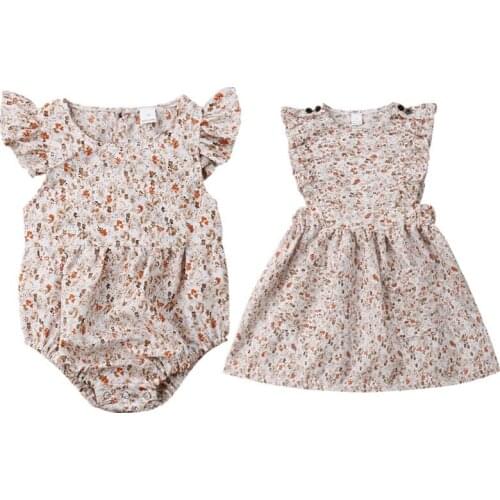 Family Matching Outfits Summer Newborn Baby Girl Sister Clothes Floral Dress Romper Jumpsuit