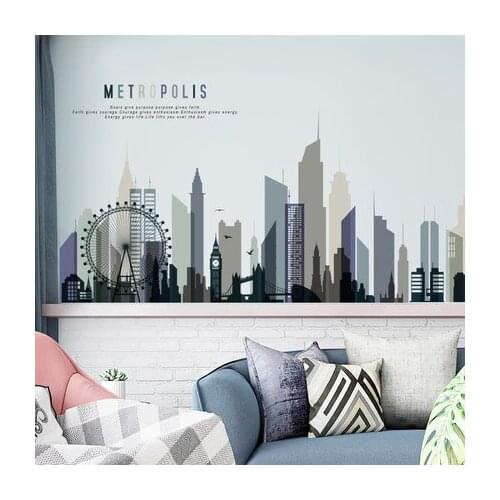 One Piece Wall Sticker Simple City Silhouette Living Room Decoration Sofa Background Mural Modern Corridor Poster Wall Painting