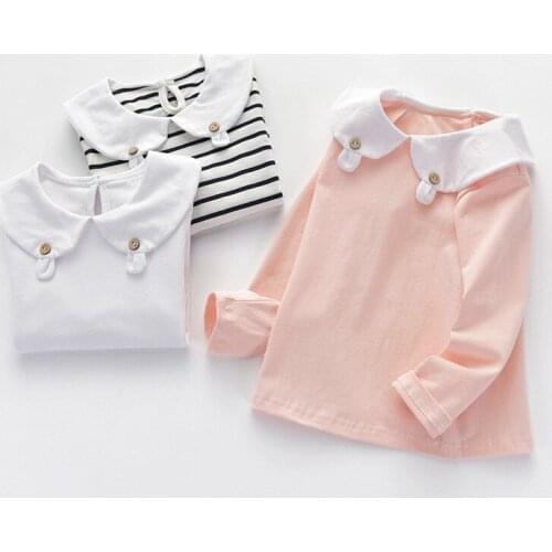 Autumn Spring Striped White Pink T Shirt Baby Girls Sweat Blouse Shirt Tee Kids T Shirt Children Casual Tops Clothes 70-130cm