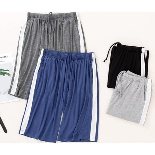 Modal pajamas shorts knee length mens summer loose striped sleep home underwear elastic waist plus size beach pants outerwear