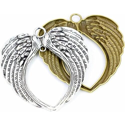 Double Nose Popular Metal Alloy Antique Silver Plated Vintage Flying Wings Pendants Hang In Circle For Charm DIY
