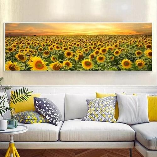 Sunflower Field Posters Canvas Wall Art Landscape Plants Flowers Oil Painting Bedroom Decor Modern Home Living Room Picture