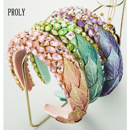 PROLY New Fashion Women Baroque Headband High-grade Flannel Leaf Hairband Adult Rhinestone Turban Luxurious Hair Accessories