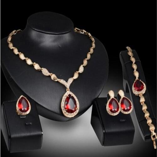 Chic Wedding Jewelry Set Artificial Crystal Water Drop Shape Drop Earring Cuff Pendant Necklace Necklace Earrings Set for Party