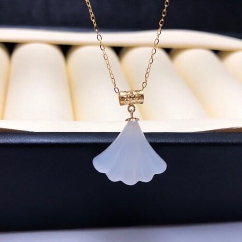 SHILOVEM 18k yellow gold real natural white Jasper pendants Christmas Gift fine Jewelry plant wedding no necklace yzz14165584hby