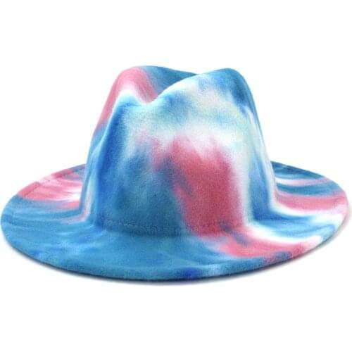 Fedora Hats Wide Brim Panama Jazz Hat Trilby Cap Women Men Wide Brim Tie Dye Autumn Winter Hats Vintage Fascinator Felted Hat