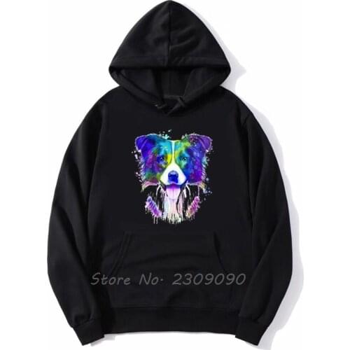 Cool Border Collie Art Watercolor Print Hoodie Fashion Dog Lovers Casual Men Fleece Hoodies Sweatshirt Spring Autumn Streetwear