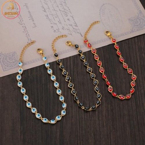 Akizoom Turkish Lucky Evil Eye Beaded Bracelet Handmade Crystal Charms Black Blue Eyes Vintage Jewelry for Women Family Gift