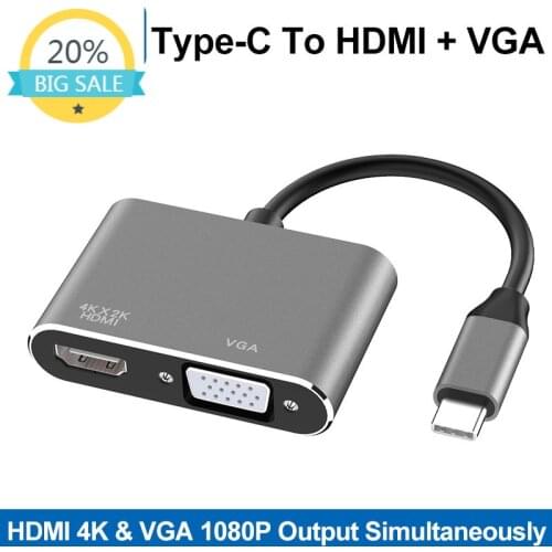 Type-c to HDMI + VGA Converter Mobile Phone Cast LCD Cable Double Screen Computer Docking Station for Apple