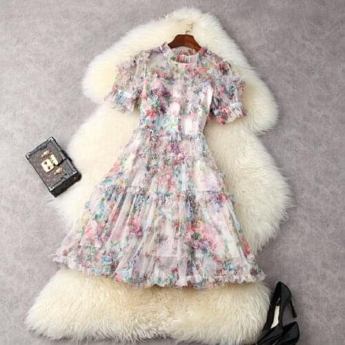 XXL Womens Dress 2021 Summer Party Events Ladies Charming Floral Print Cascading Ruffle Sexy A-Line Party Club Dresses Sweet