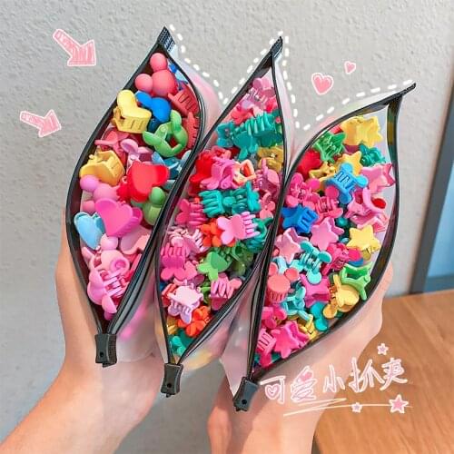 50pcs Set Children Girl Simple New Mini Cute Candy Color Hair Claws Love Flower Rice Stars Rabbit Style Baby Clip Crab