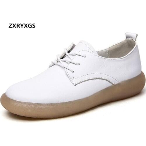 Hot 2019 Newest Comfort Soft Real Cowhide Leather Shoes Flat Non-slip Wear-resistant Women Sneakers Shoes Fashion Casual Shoes