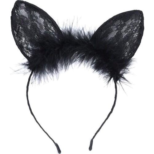 Cat Ears Lace Feather Hair Hoop Black Party Accessories Sexy Hairbands Cats Ear On The Head Women Headdress