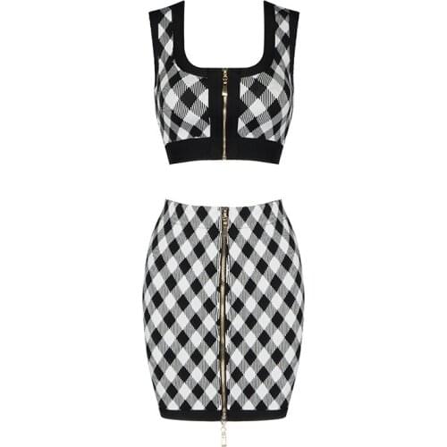 2021 New Bandage Set Suits Print Top Mini Skirts Sleeveless Women Two Piece Set Party Evening Clothing