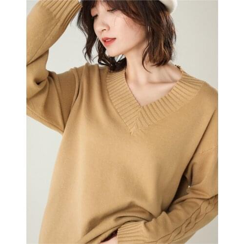 Obrix Sweet female Casual Style Sweater Warm V-Neck Full Sleeve Loose Basic Wardrobe Pullover For Women