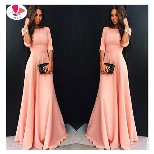 Women Long Maxi Dresses Bohemia Dress O Neck Three Quarter Sleeve Ethnic Summer Beach Female Stylish Style Dresses