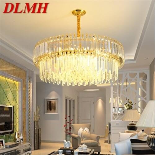 DLMH Gold Luxury Chandelier Fixtures Modern Crystal Pendant Lamp Light Home LED for Dining Room Decoration