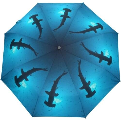 Scalloped Hammerhead Sharks Windproof Parasol Compact Sun Umbrella Canopy Automatic Sturdy Lightweight Women Umbrella for Car
