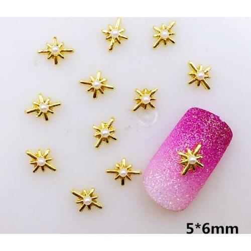 10Pcs/Lot 5*6mm Gold Cross with Pearl Metal Alloy Nail Art Decorations Nail Stickers/Deco/Charms for Manicure