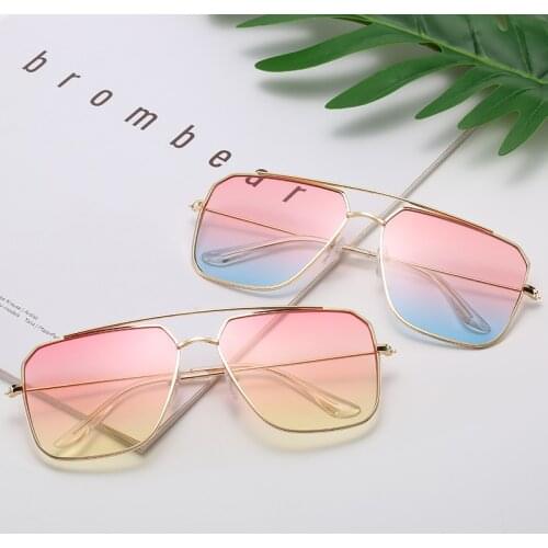 2020 Vintage Brand Design Square Sun Glasses for Men Women Metal Frame Driving Sunglasses UV400 Pink Mirror Gradient EyeGlasses