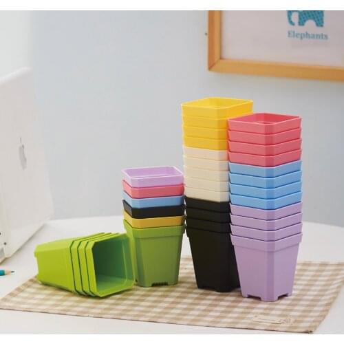 7 Colors Plastic Flower Pots Thicken Square Plant Nursery Pots Mini Succulent Pot Home Garden Office Desktop Decoration Supplies
