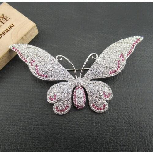 APDGG 43x75mm Red gold plated multi color Cz micro butterfly brooch