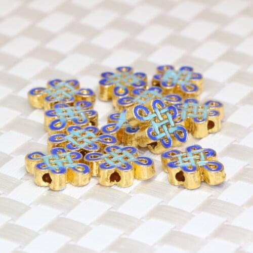 10pcs elegant Chinese lucky knot cloisonne accessories beads 9*10mm gold-color fit diy women free shipping jewelry making B2379