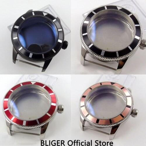 Stainless Steel 46MM BLIGER Watch Case Aluminum alloy Bezel Fit ETA 2836 Automatic Movement Mens Watch Case