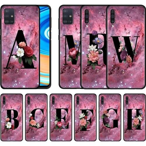 Case For Samsung Galaxy A51 A71 A21s A31 A12 A41 A52 4G A11 A72 5G A02s Black Soft Phone Cover Shell Letter A M O R E Flower