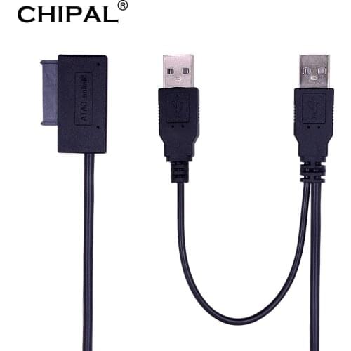 CHIPAL USB 2.0 to 6+7 13Pin Slimline Slim SATA Cable with External USB2.0 Power Supply for Laptop CD-ROM DVD-ROM for HDD Caddy