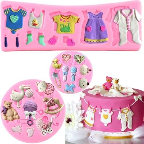 Baby Clothes Shoes Shower Fondant 3D Silicone Mold DIY Chocolate Sugarcraft Cake Moulds Baking Cooking Tools Bakeware Decorating