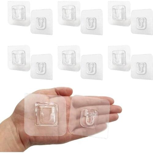Double Sided Adhesive Wall Hooks Transparent Strong Hanger Clear Wall Storage Holder Wall-Sticking Hooks for Bathroom Kitchen