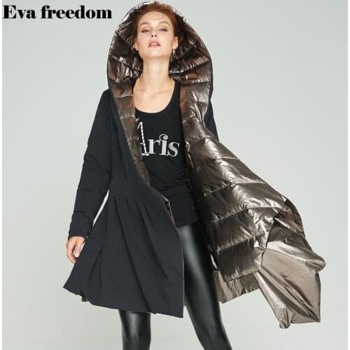 Double-sided Women down jacket womens outerwear thickening hood Womens Duck down coat medium-long womens Outerwear coats