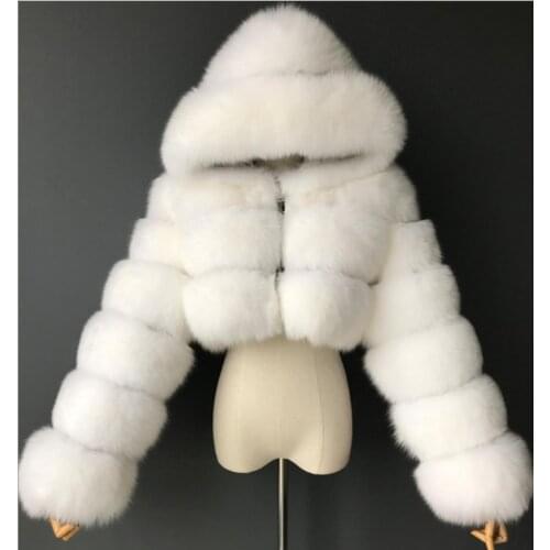 European and American short style pure color plush hooded overcoat imitation fur autumn and winter warm coat fur coat women