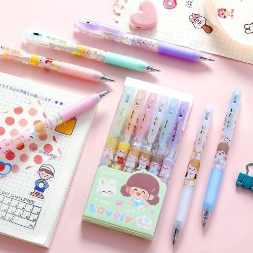 6pcs/Set Kawaii Gel Pen0.5mm Balck Ink Press Gel Pens Cute Cartoon Writing Pen School Office Supply