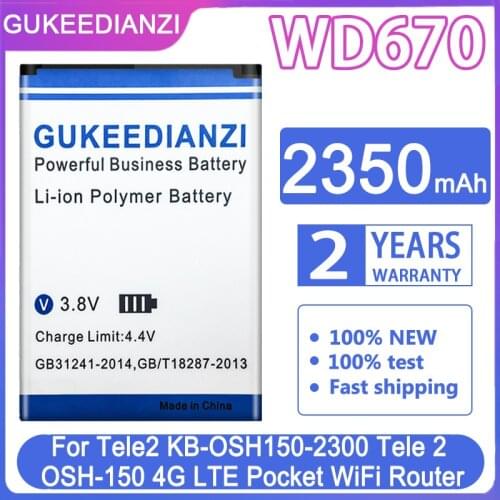 GUKEEDIANZI Replacement Battery WD670 2350mAh For Tele2 KB-OSH150-2300 Tele 2 OSH-150 4G LTE Pocket WiFi Router